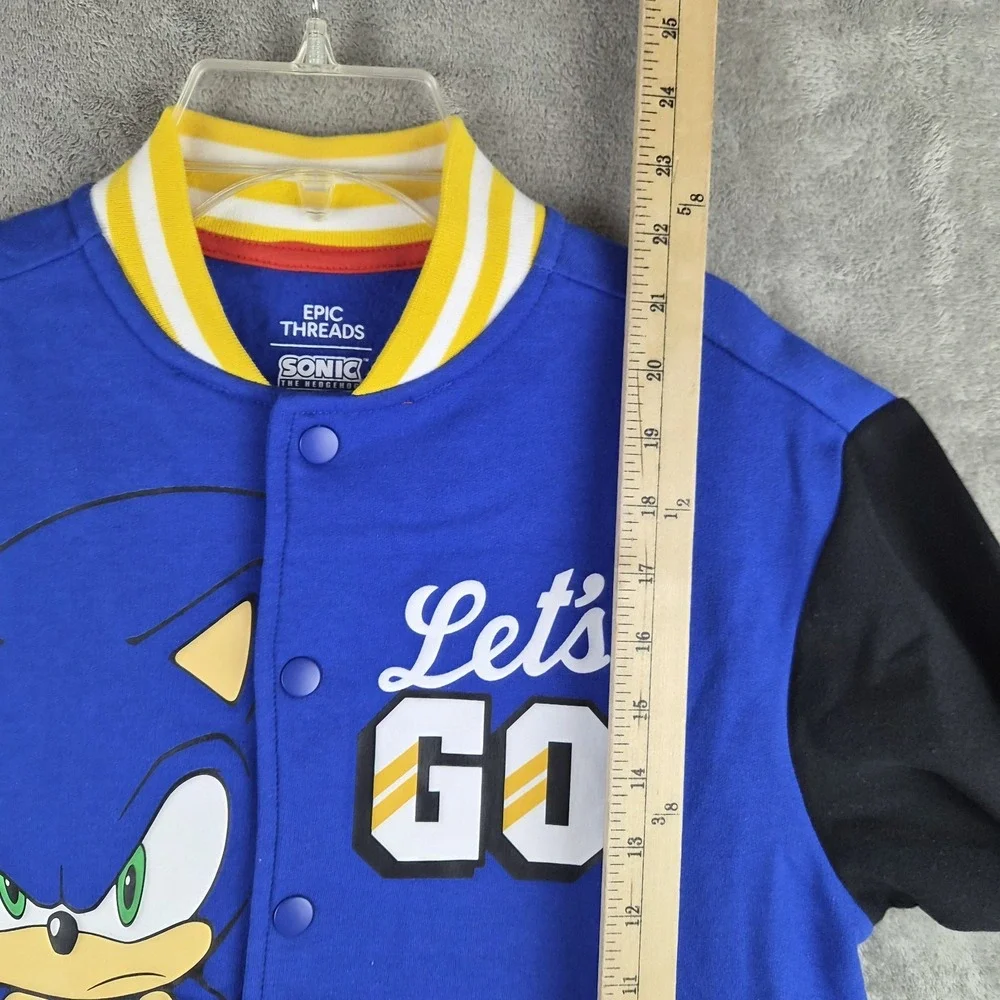 Sonic The Hedgehog Varsity Jacket Kids 10 12 Years Blue Lets Go Snap Front NEW